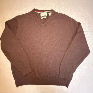 Vintage Weatherproof Men's Size L Brown 100% Merino Wool V-neck Pullover Sweater